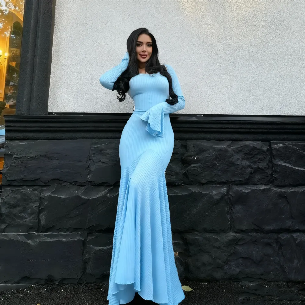 Women's Plain Lace Up Flounce Sleeve Dress