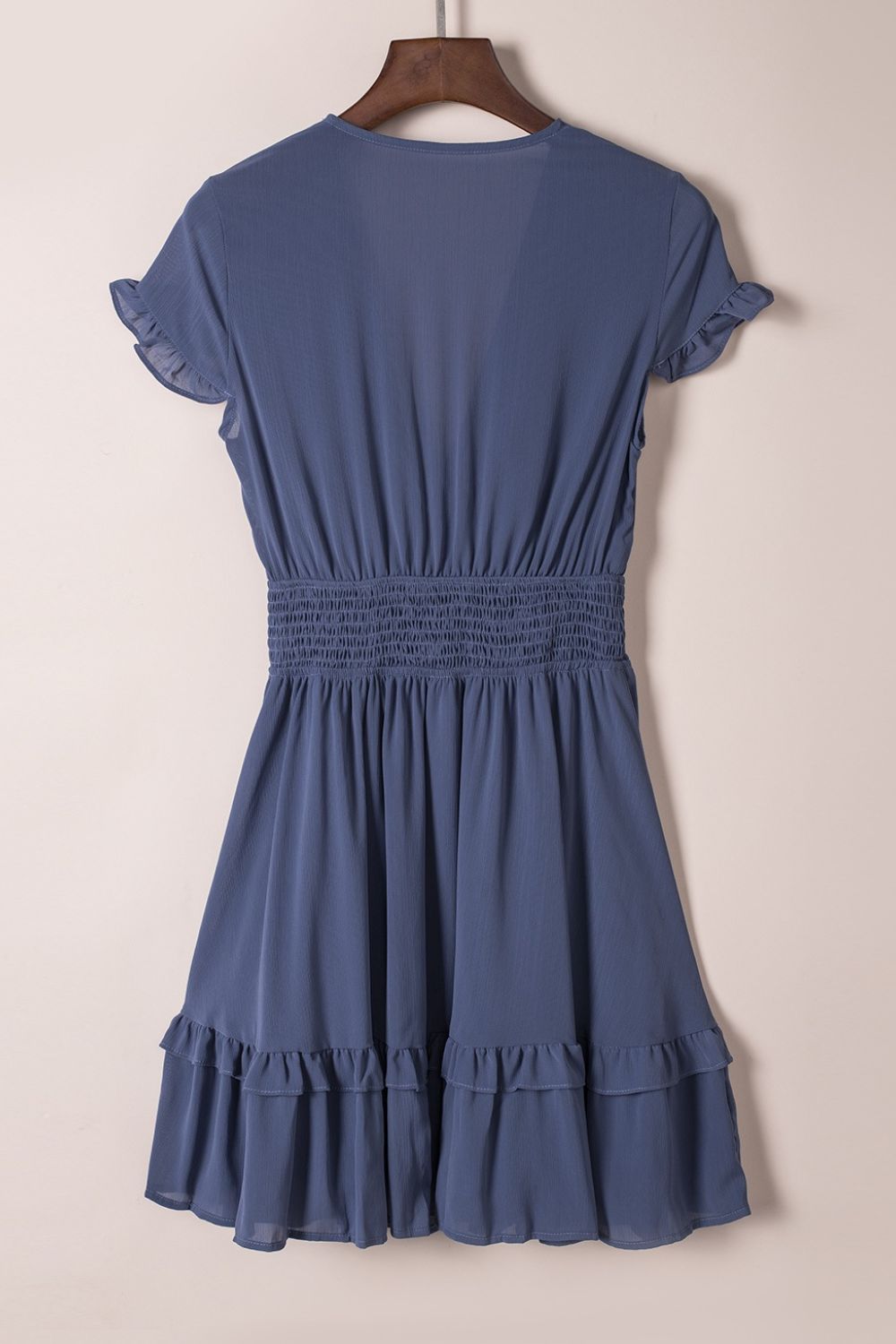 Bow-Tie V-Neck Ruffle Hem Mini Dress