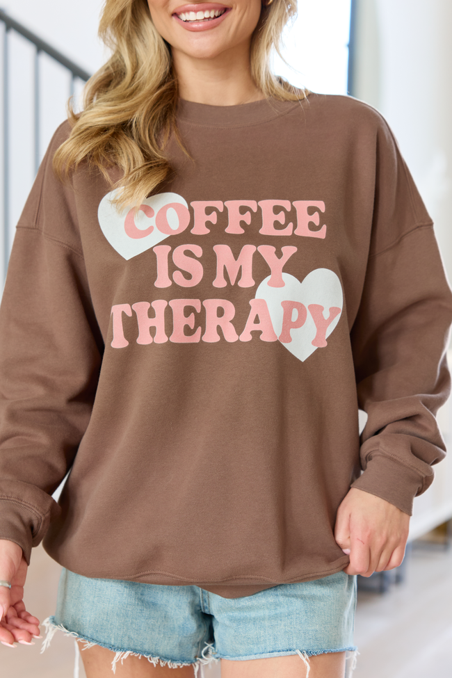 Coffee Is My Therapy Mocha Graphic Sweatshirt