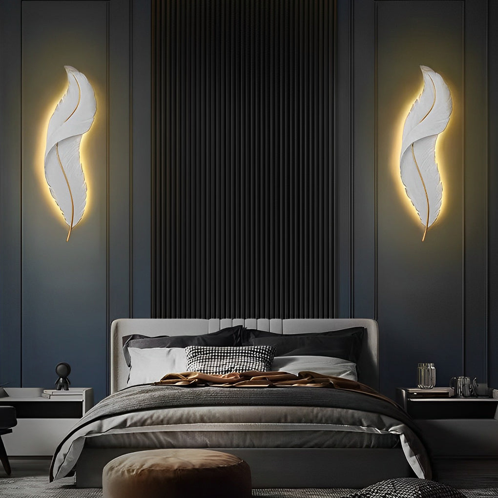 Creative Feathers LED White Luxury Modern Wall Lamp Wall Sconce Lighting