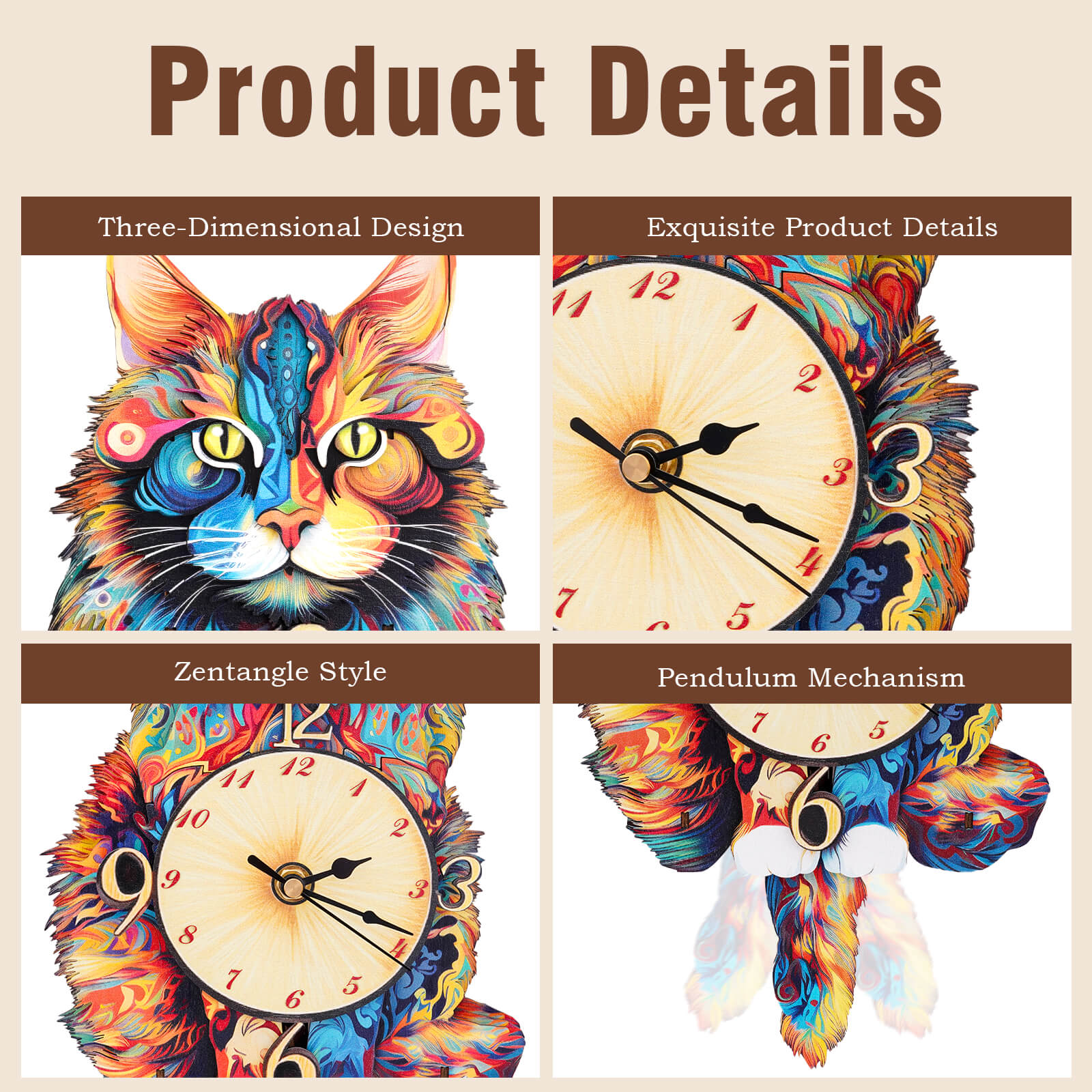 Maine Coon â€“ DIY Wooden Clock, 3D Puzzle Craft Kit