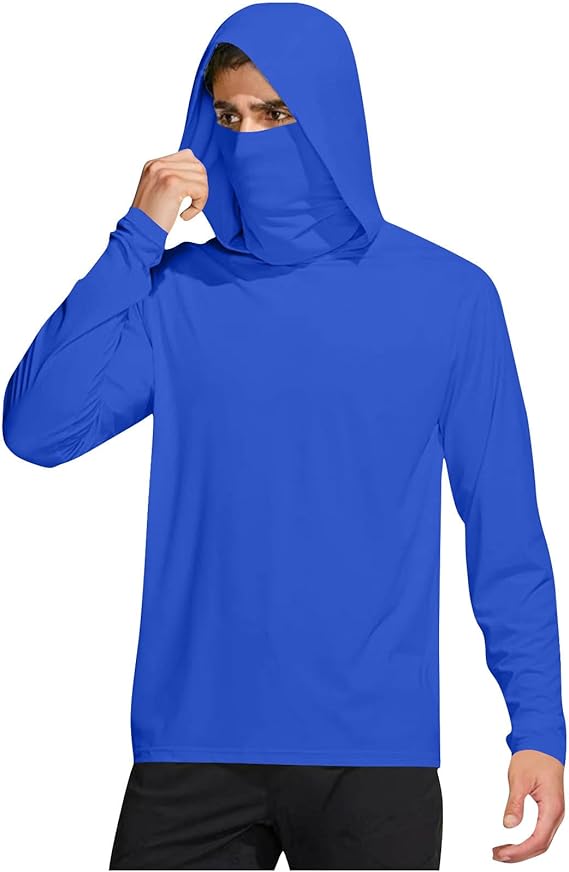 Men’s UPF 50+ Sun Protection Hooded Fishing Shirt with Face Mask