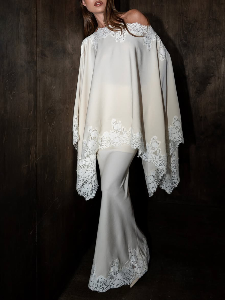 Womens Round Neck Irregular Lace Elegant Temperament Set