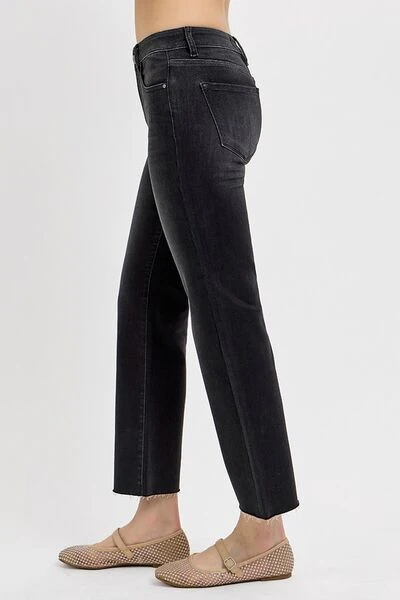 Tummy Control Mid Rise Crop Straight Jeans