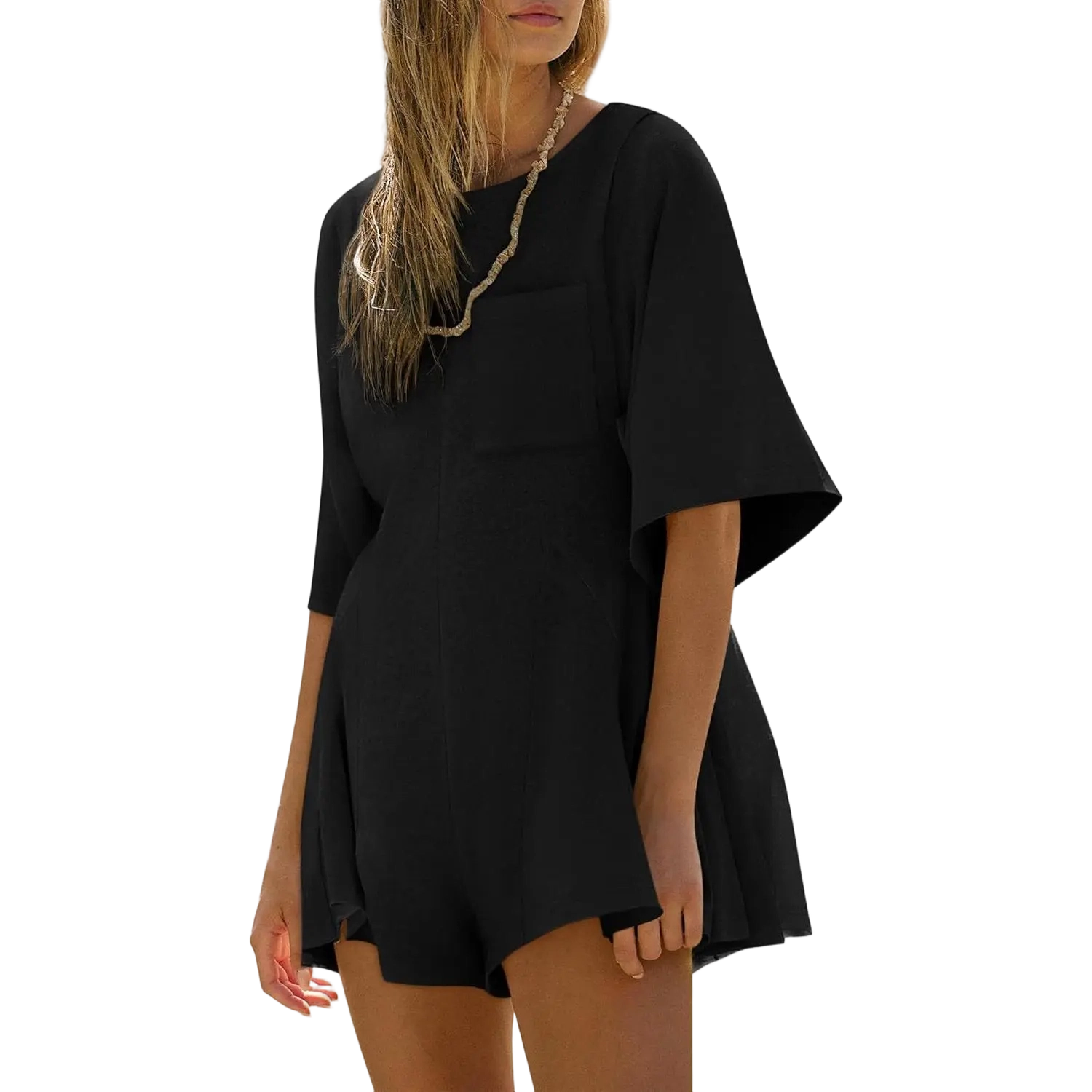 🔥🔥Easter Sale!Women Spring Outfits Summer Casual Short Sleeve Crew Neck Loose Jumpsuits with Pocket