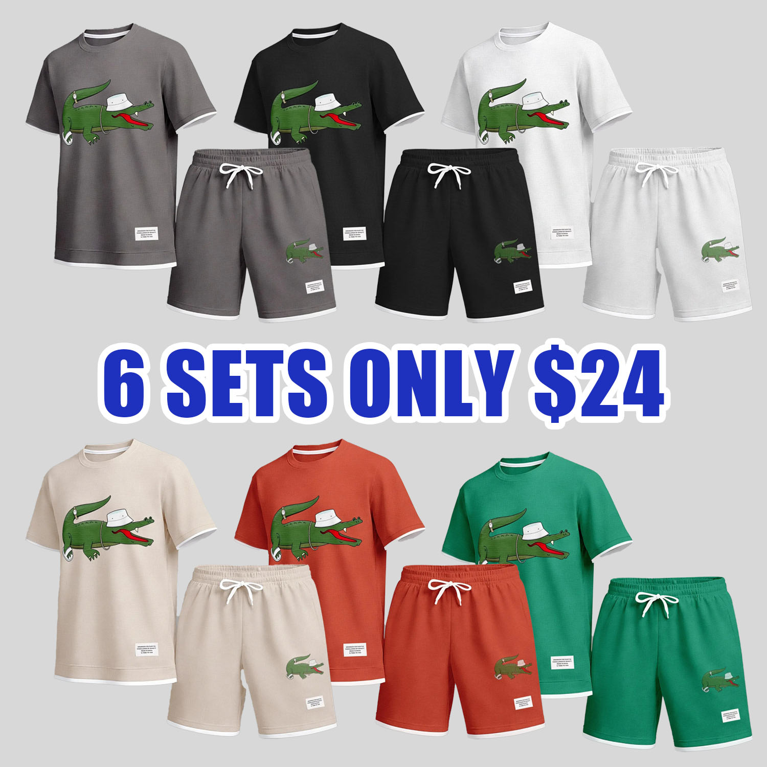 Men’s Waffle Knit 2-Piece Set – Breathable Short Sleeve Tee & Drawstring Shorts Casual Summer Outfit