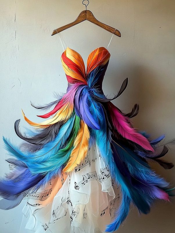 Retro Elegant Music Theme Irregular Stitching Dress ab35