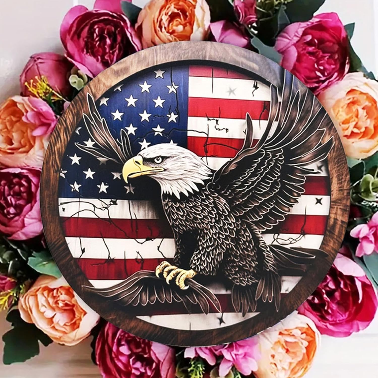 Patriotic Eagle Welcome Decorative Wooden Door Sign
