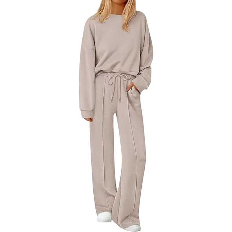 Women Fall Trendy Long Sleeve Sweatshirt Wide Leg Pants