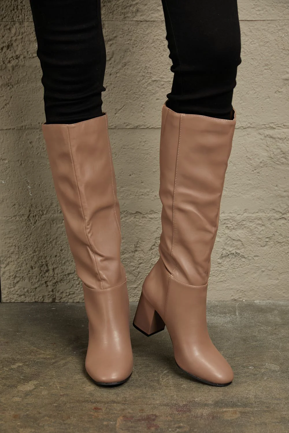 Harvest Haute Block Heel Knee High Boots in Mocha