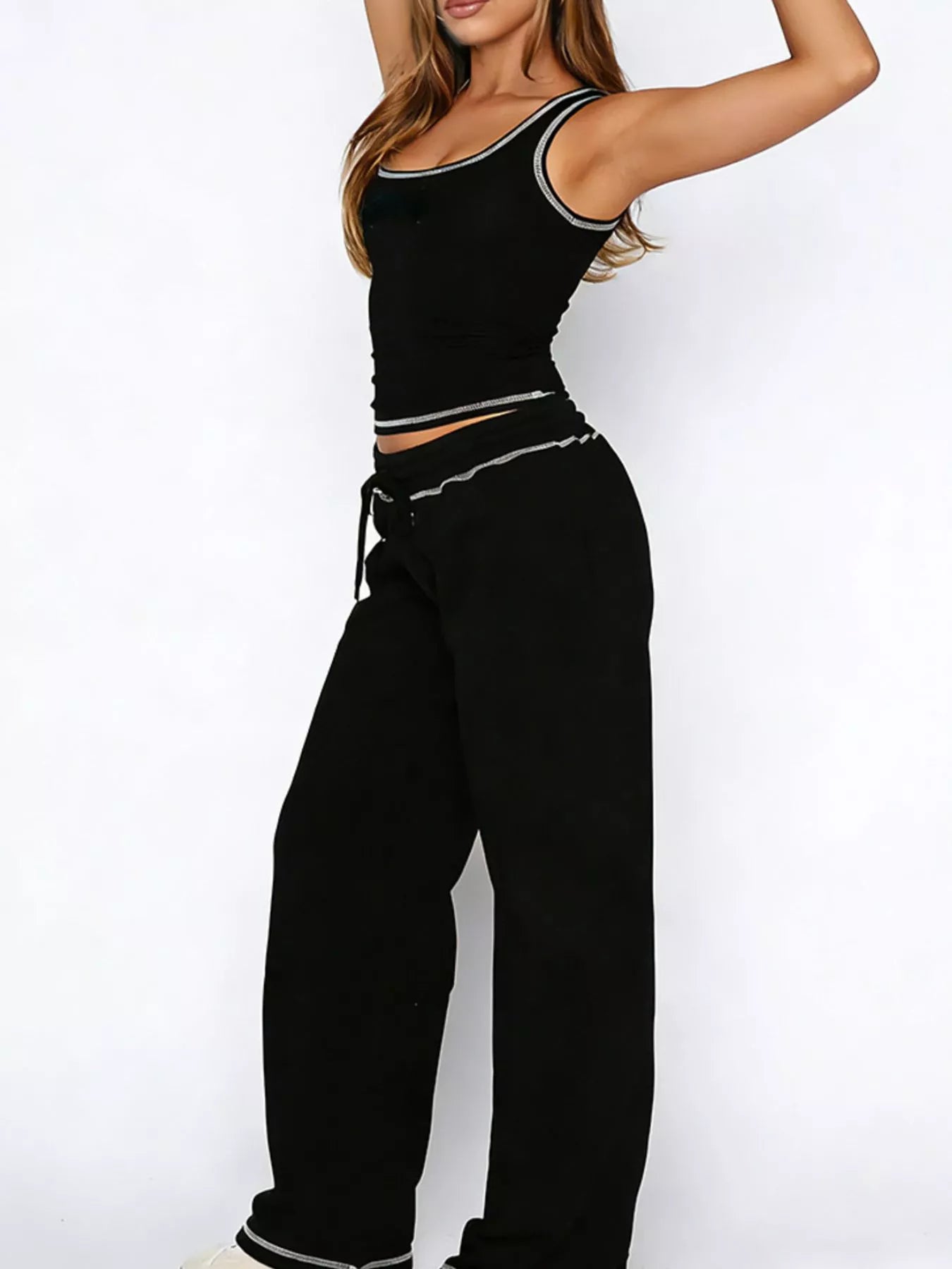 Scoop Neck Tank Top and Drawstring Pants Set