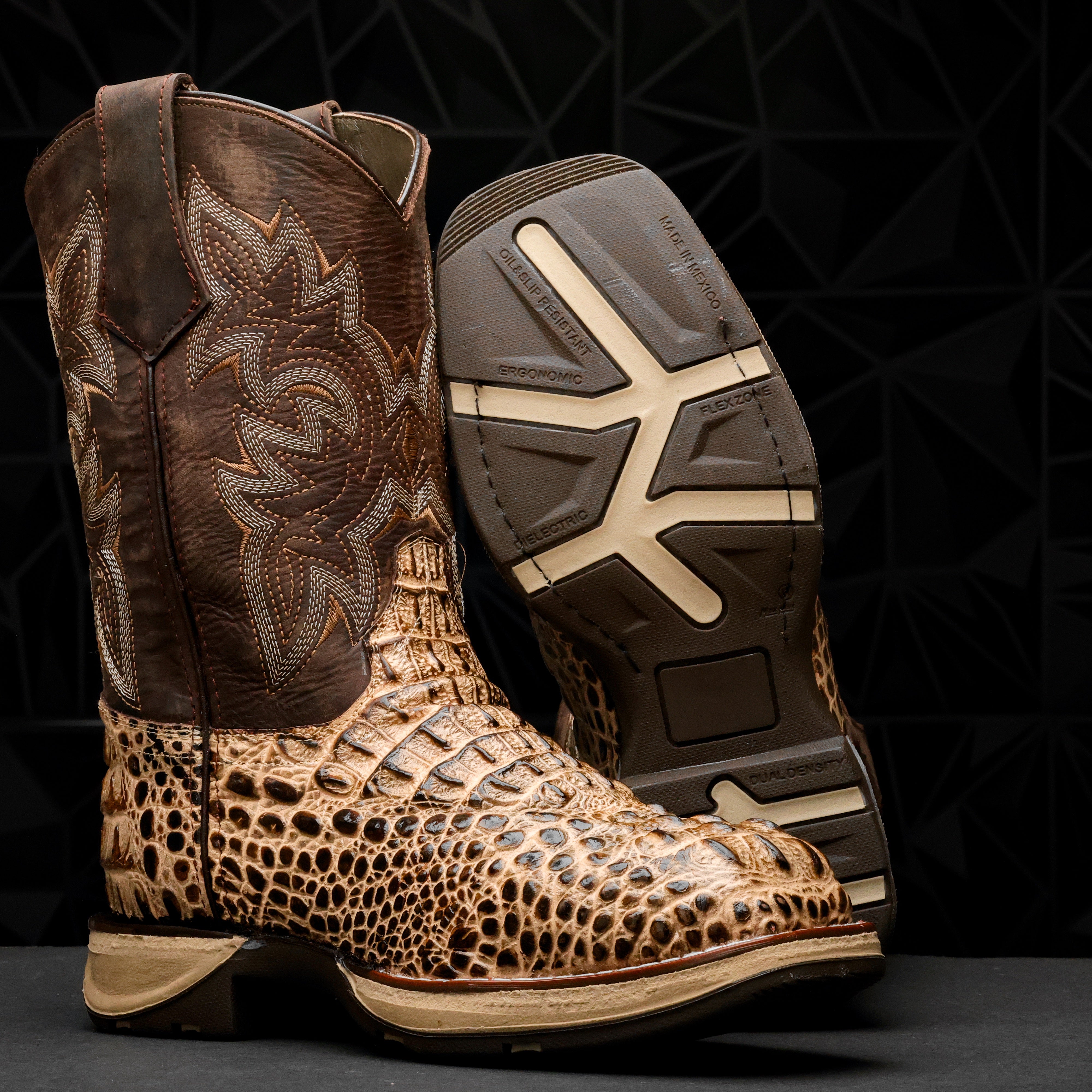 Bone Caiman Neck Leather Boots With 3D Lightweight Sole - Composite Toe
