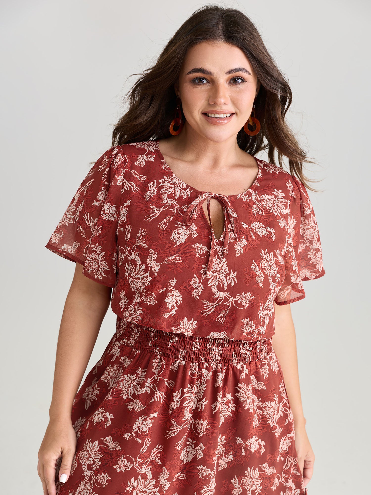 Floral Print Shirred Waist Mini Dress