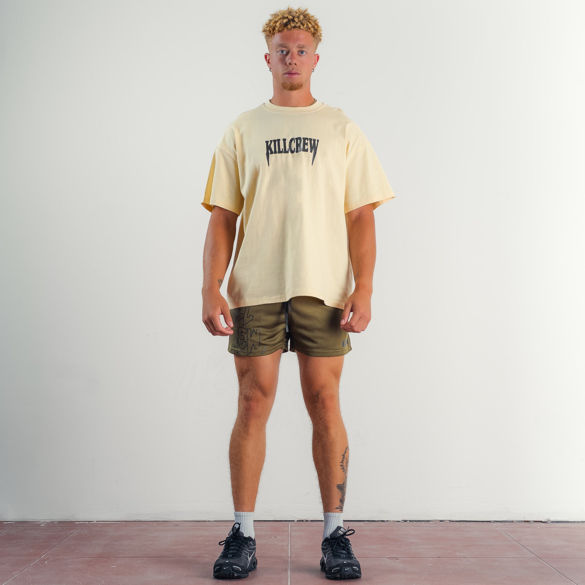 MUAY THAI SHORTS (MID THIGH CUT) v1 - OLIVE