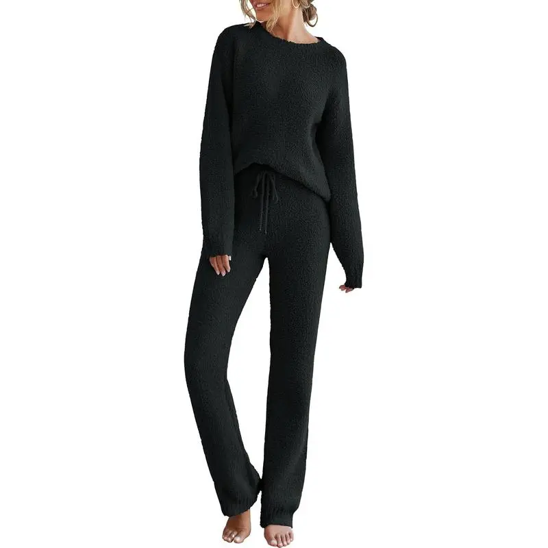Womens Fuzzy Fleece Long Sleeve 2 Piece