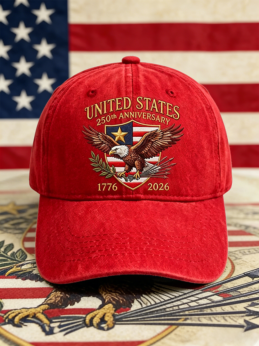 US 250th Anniversary Bald Eagle Emblem Washed Denim Baseball Cap