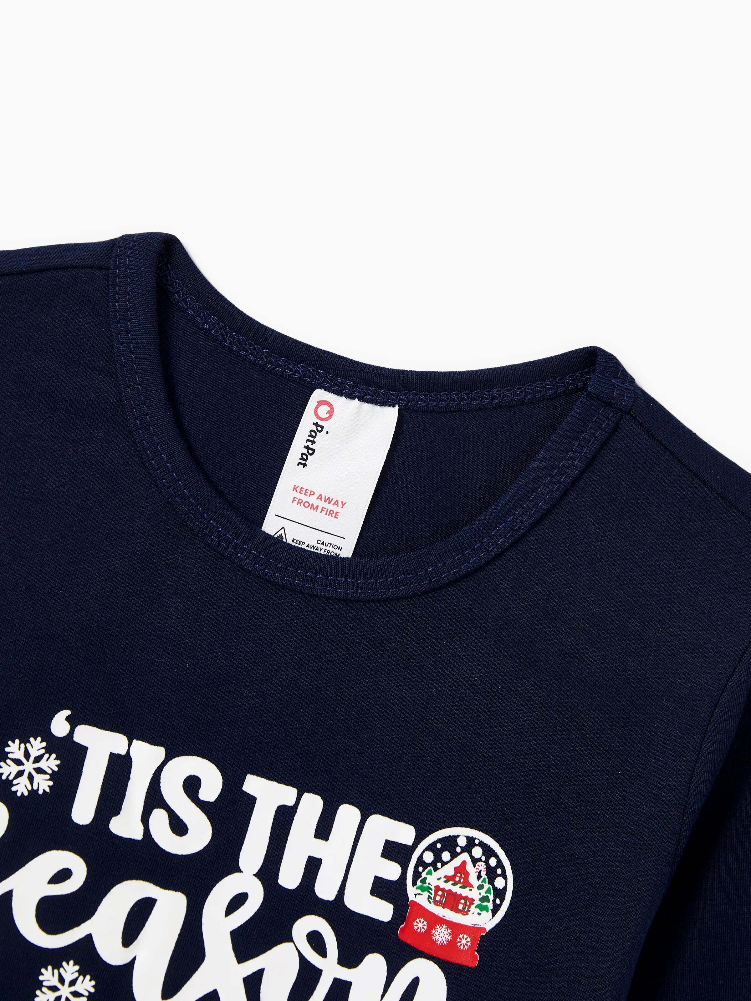 Christmas Matching Family Pajamas Set Glow In The Dark Santa Claus Dark Blue PJS with Christmas Socks Deep Blue