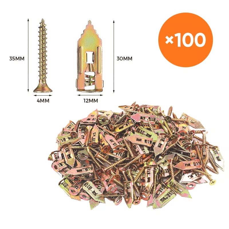 Drywall Expansion Anchors + High Strength Zinc Screws Kit (Pack of 100)