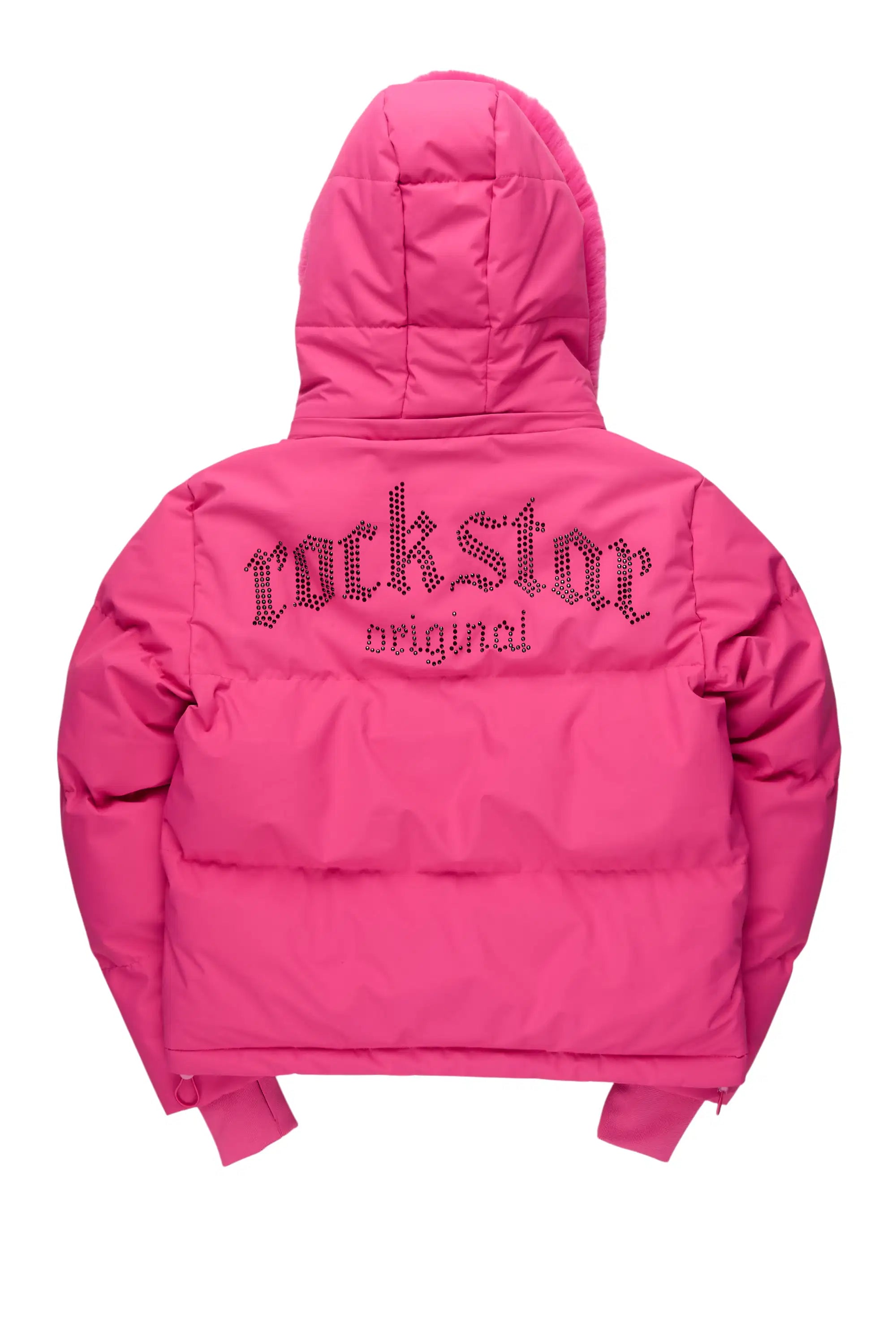 Dontaisha Hot Pink Puffer Jacket With Fur Trim