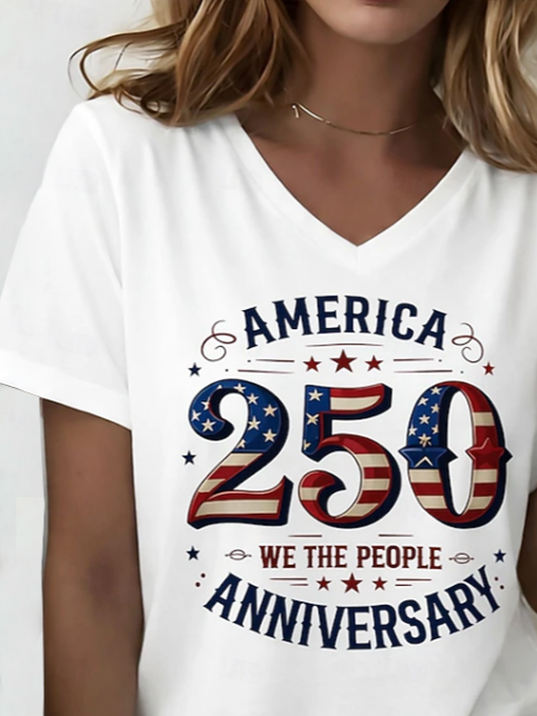 Women's Short Sleeve T-shirt Summer White Text Letters Printing V Neck Holiday Going Out Vintage Top