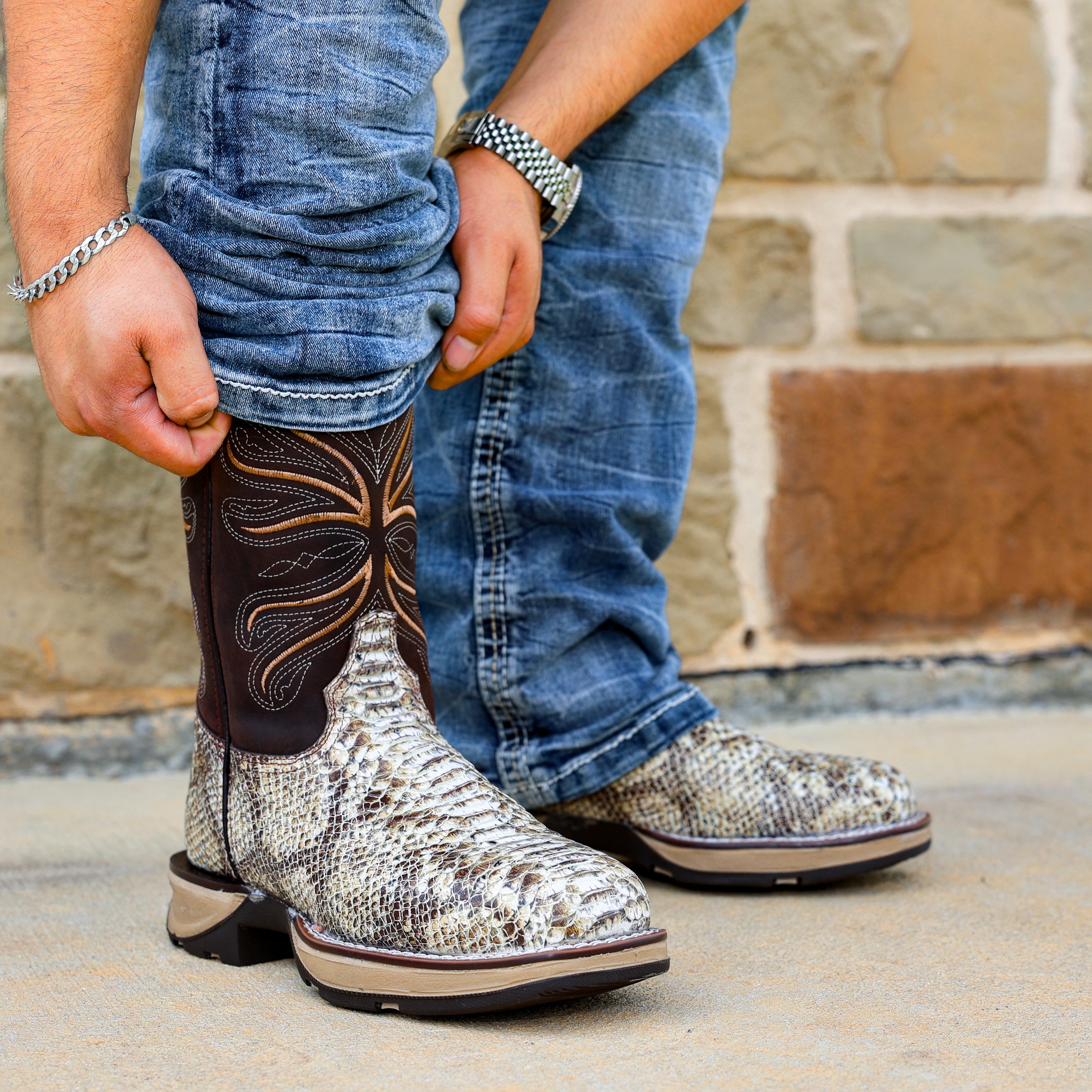 Natural Python Leather Boots With 3D Lightweight Sole - Composite Toe