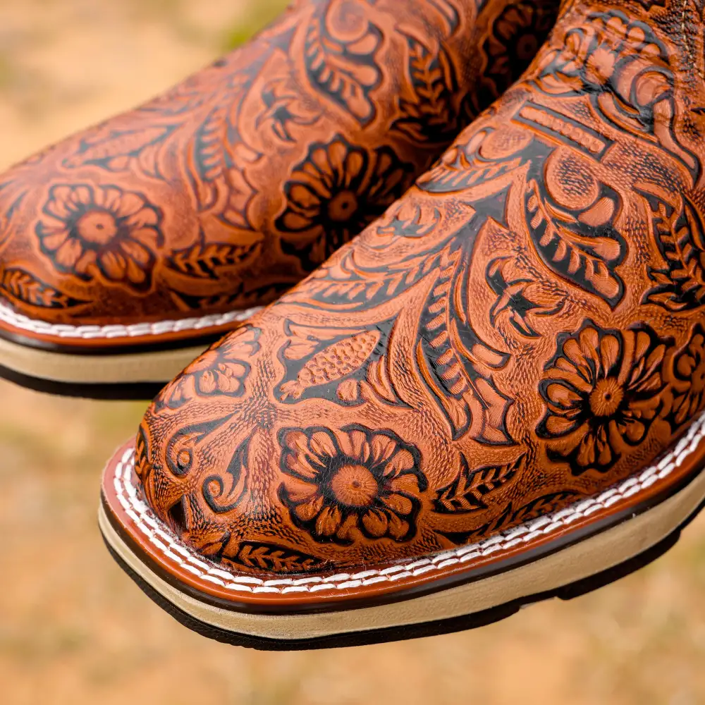 Cognac Hand-Tooled Leather Boots - Composite Toe