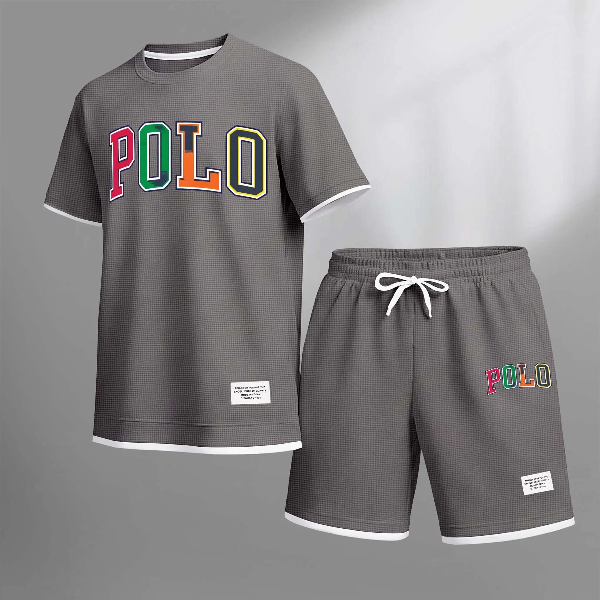 Men’s Printed Polo Shirt & Drawstring Shorts Set – Casual Summer 2-Piece Outfit