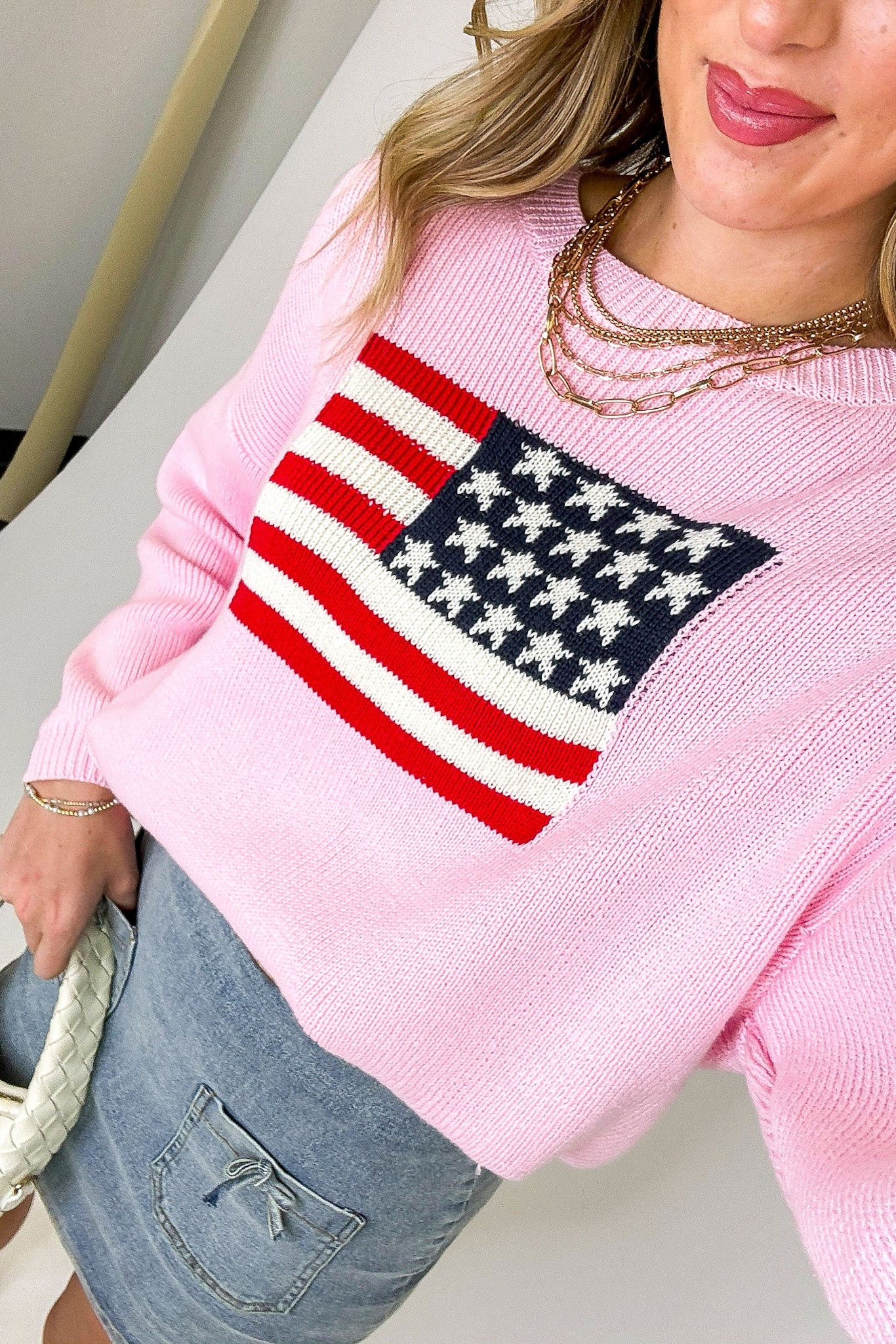 Cotton Candy Liberty American Flag Knit Sweater
