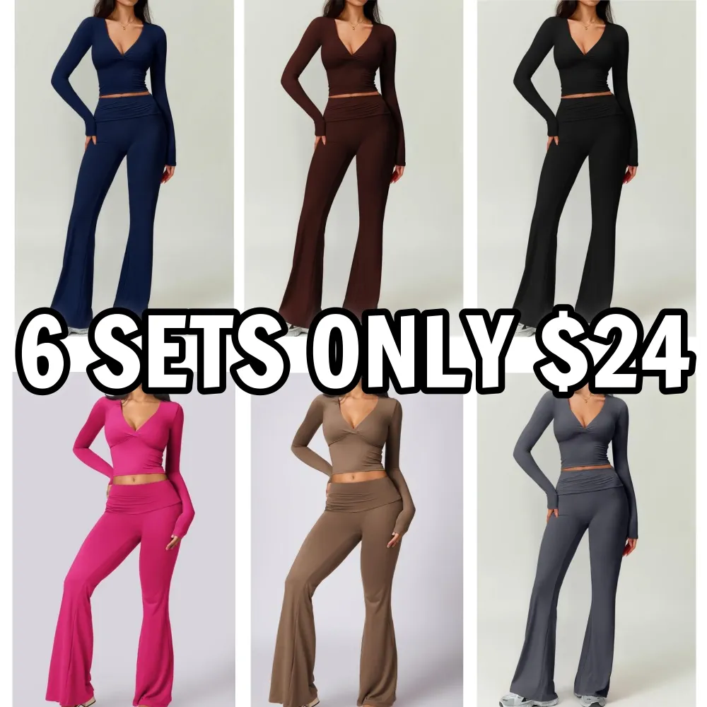 Women's High Elastic Soft V-Collar Flared Pants Set