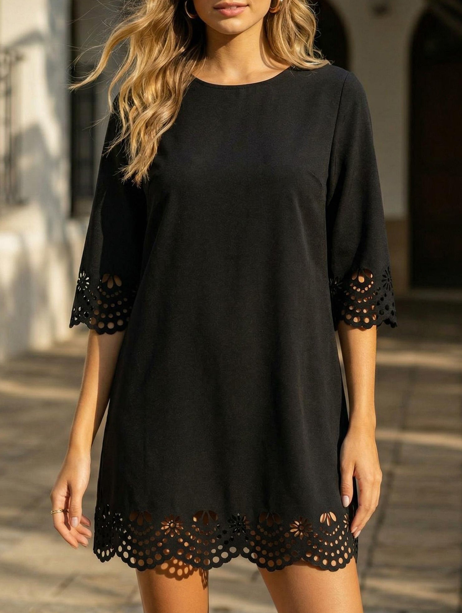 Ruffle Neck A Line Dress