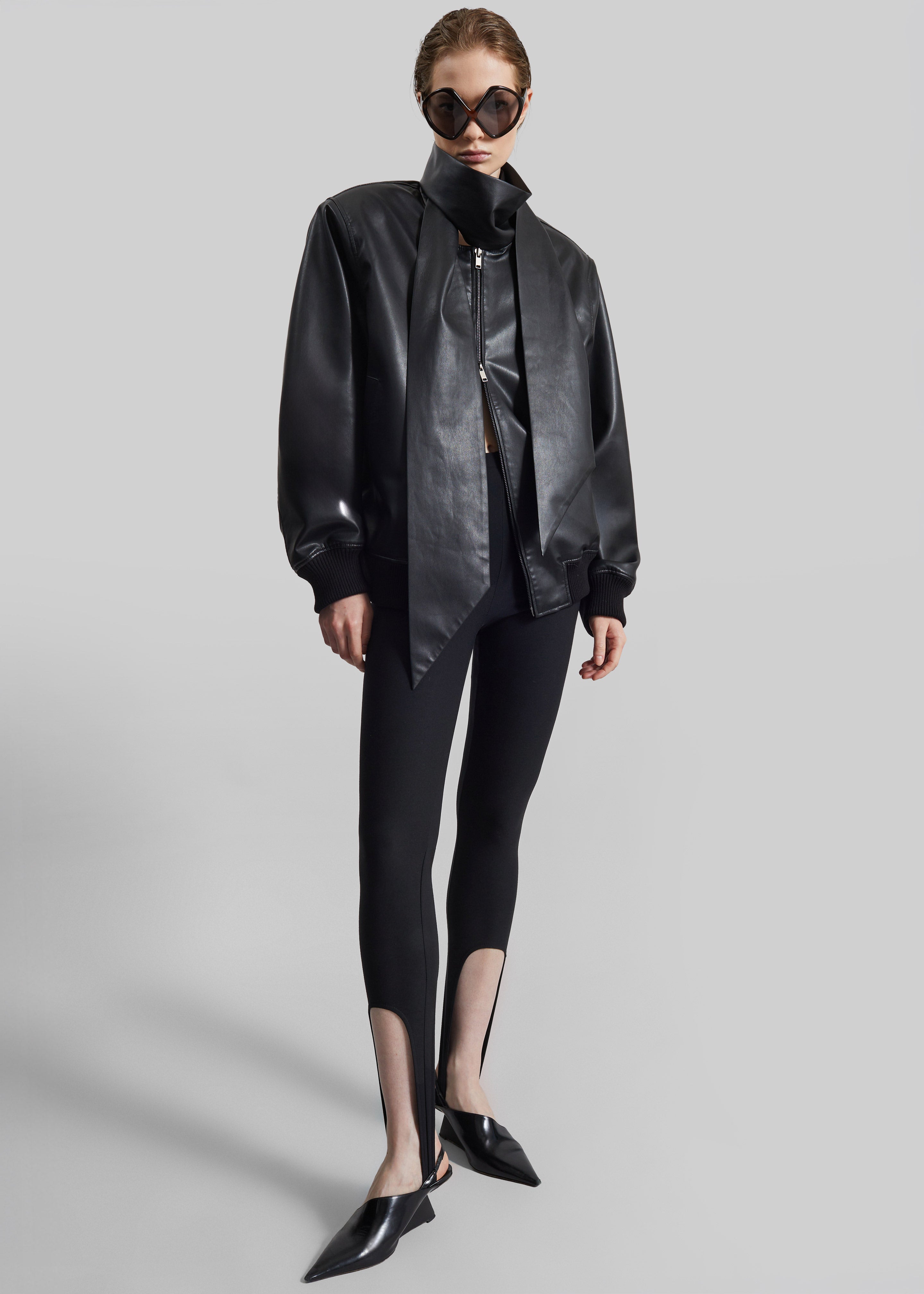 Hirson Faux Leather Scarf Jacket - Black