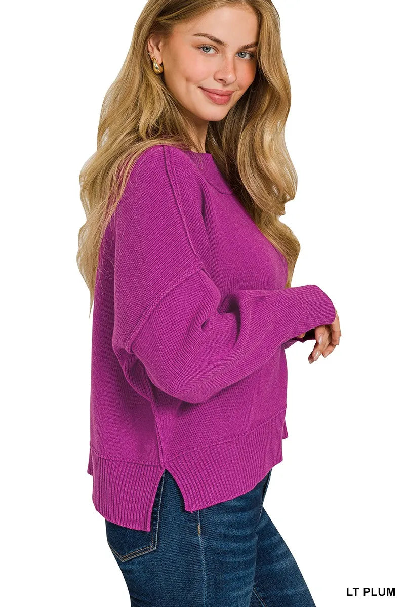 Wide Neck Band Drop Shoulder Sweater