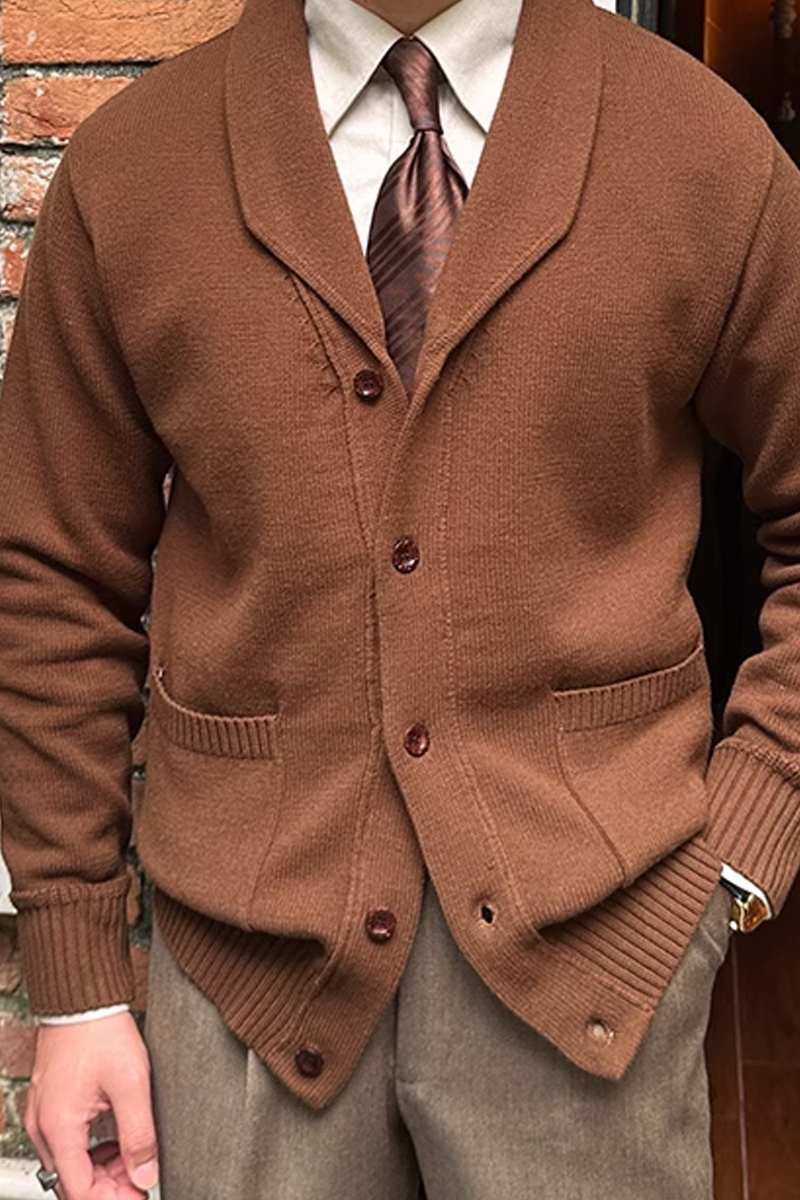 Men's Brown Warm Shawl Collar Cardigan