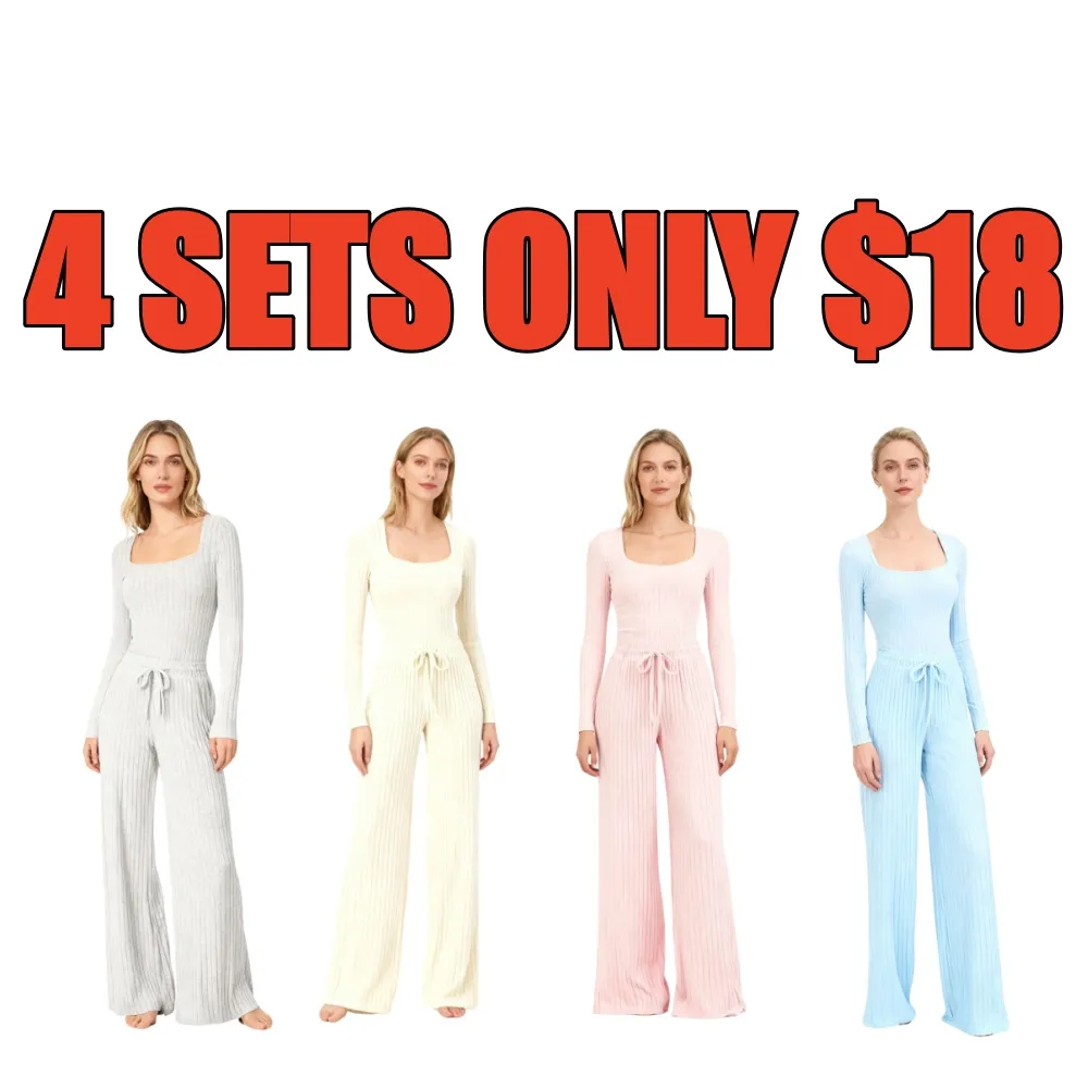 Women's Slim-Fit Solid Color Ribbed Fleece Jumpsuit Set
