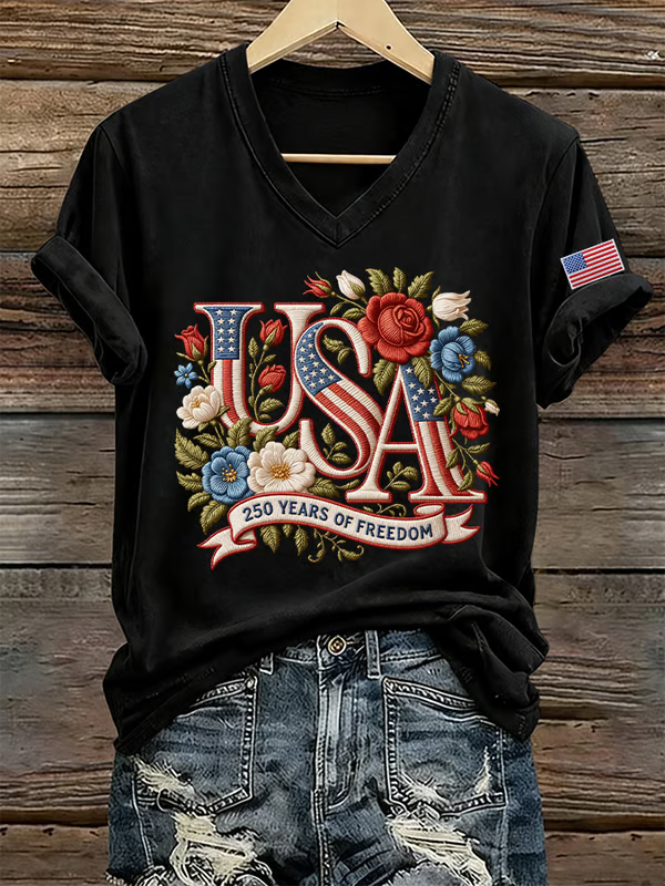Women's 250th Anniversary Freedom Print V-Neck T-Shirt