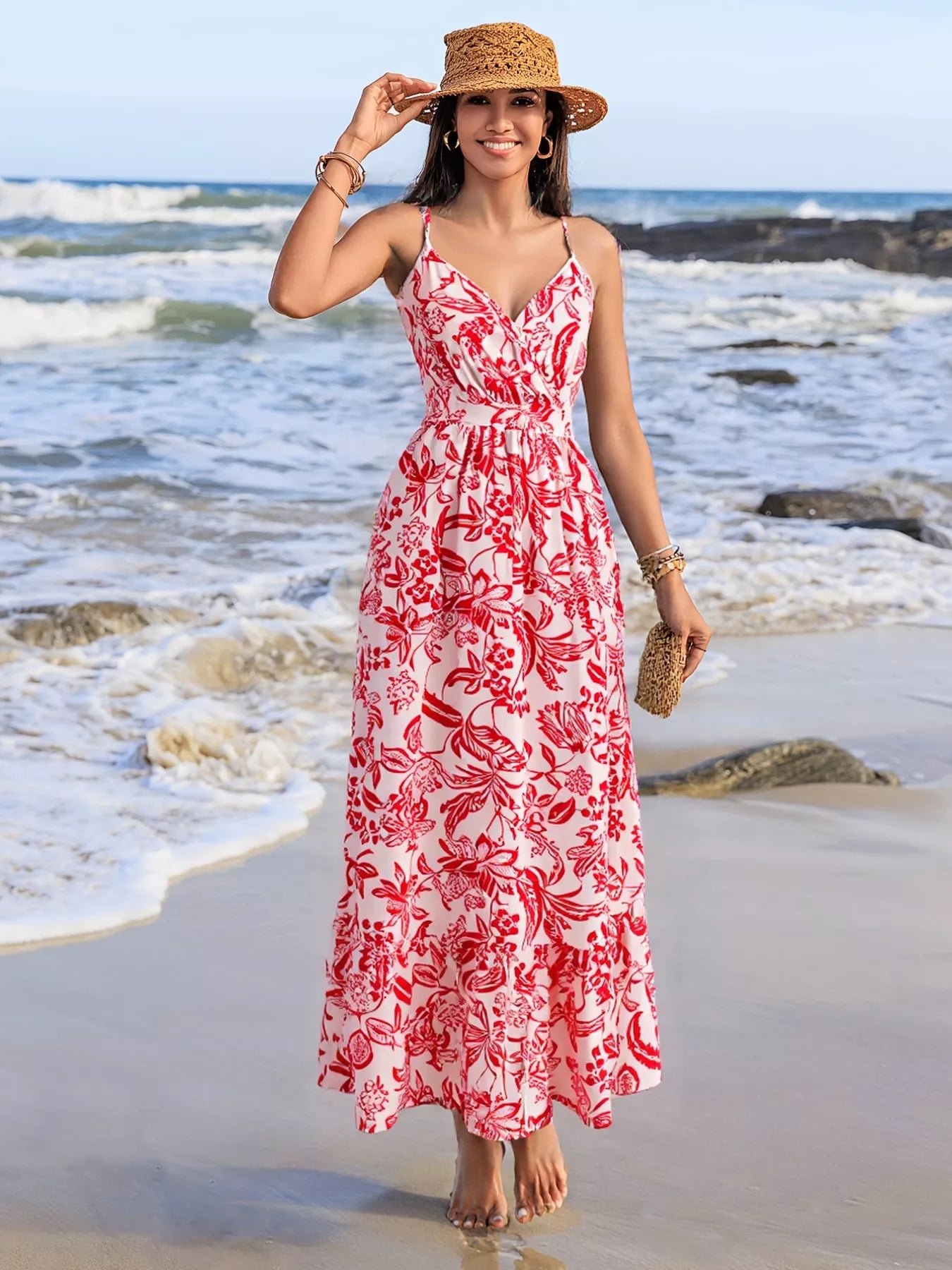 Printed Spaghetti Strap Midi Dress
