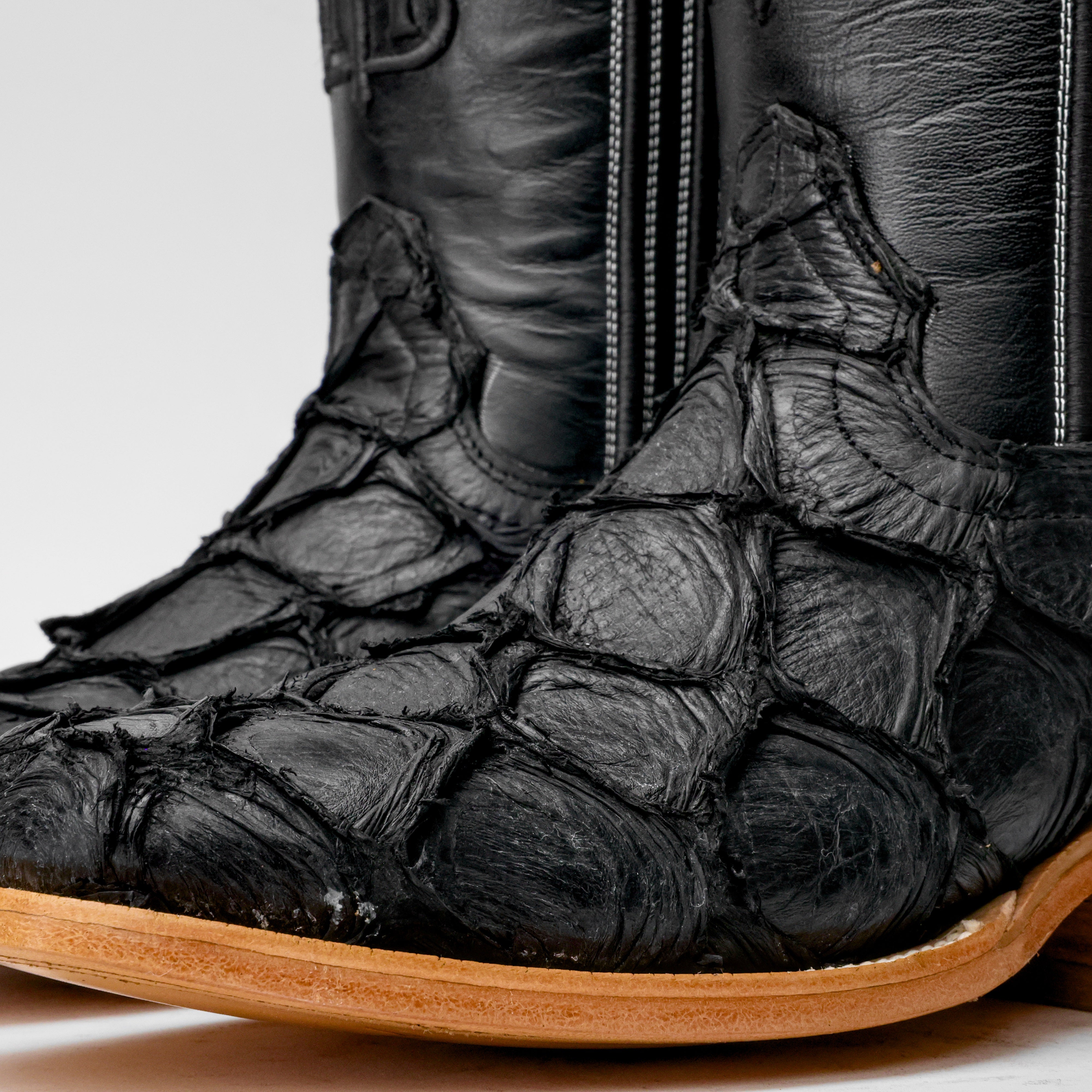 Matte Black Genuine Pirarucu Boots - Square Toe