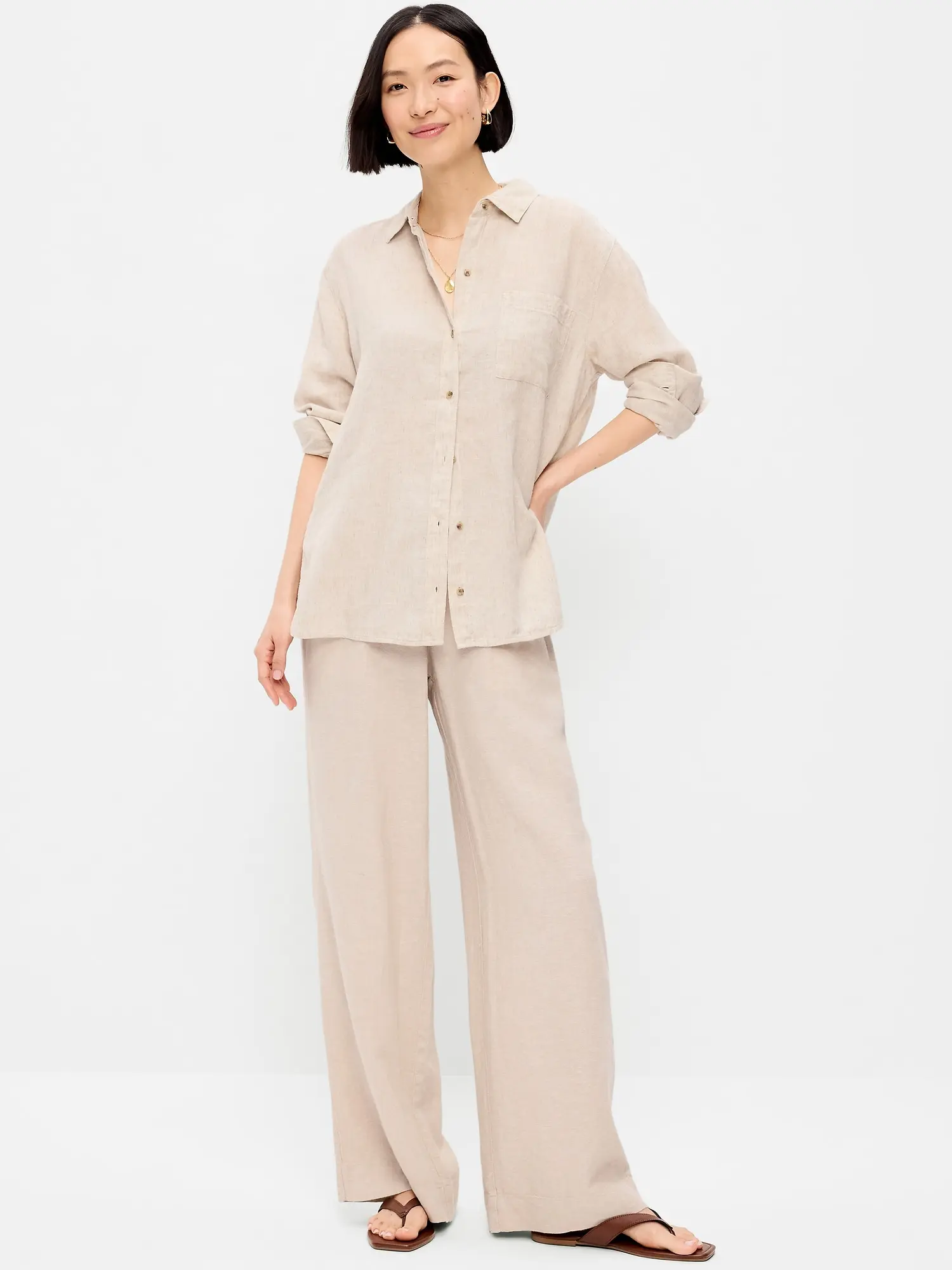 Women's High-Waisted Linen-Blend Wide-Leg Pants