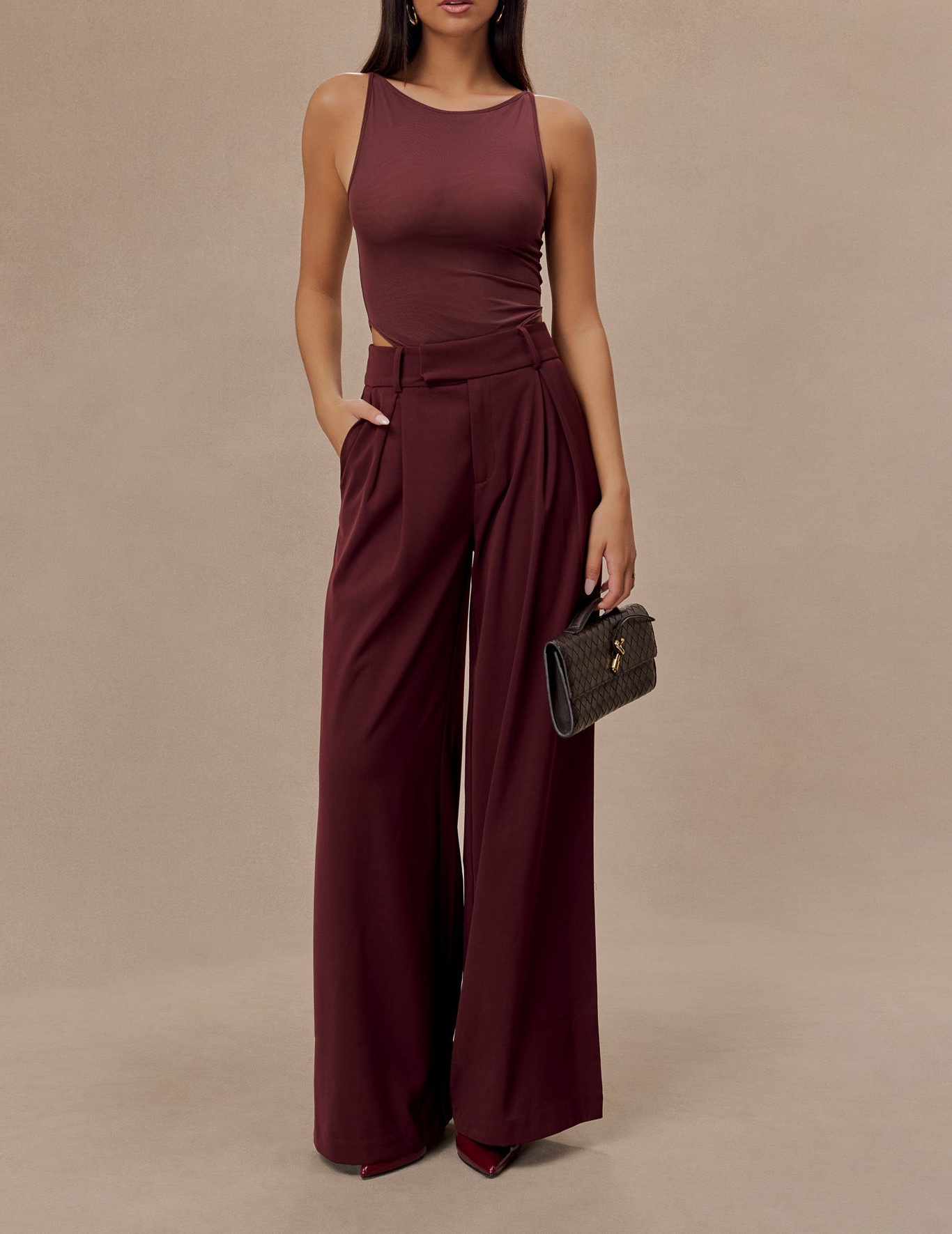 Mahogany Pleated Wide Leg Pants