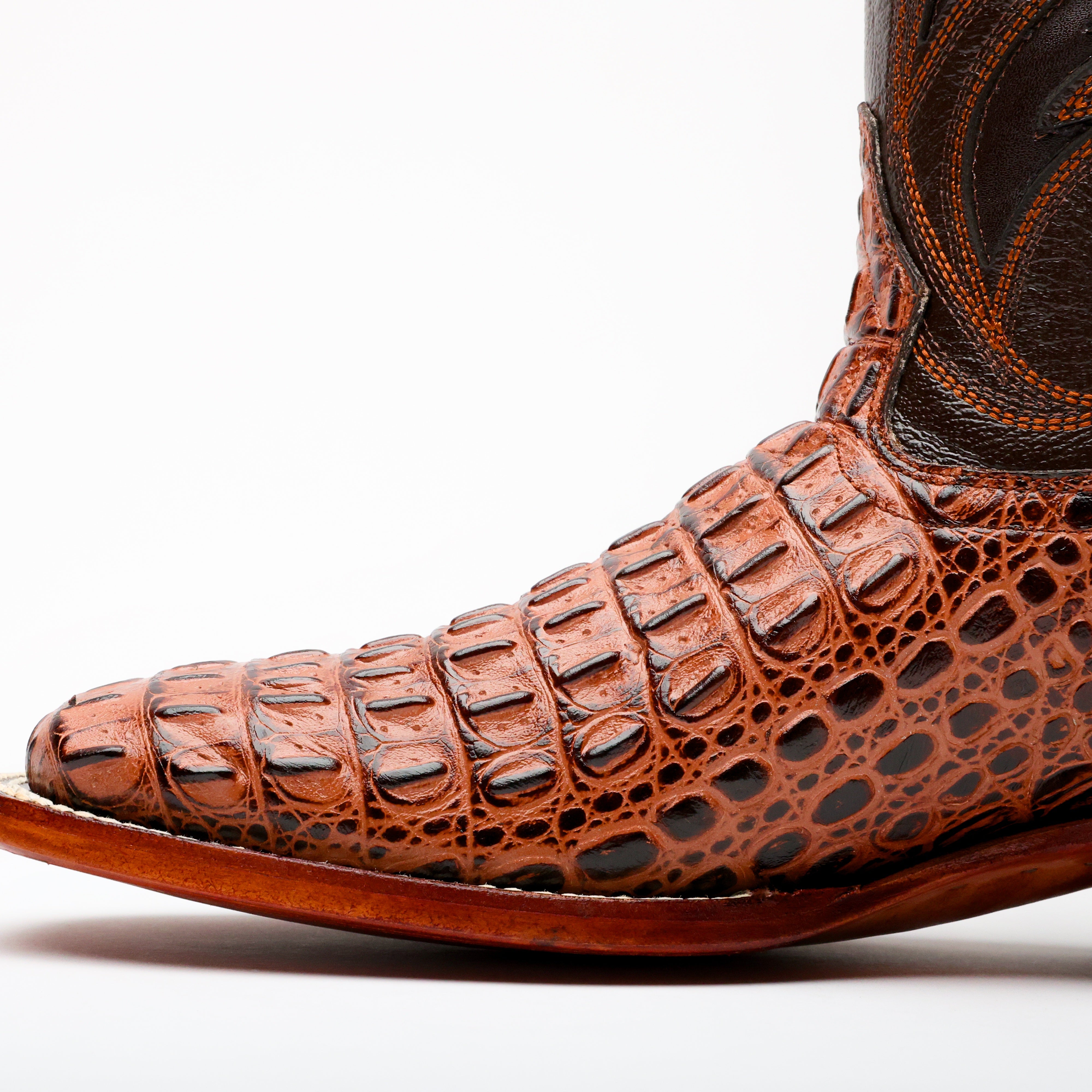 Cognac Caiman Hornback Leather Boots - Square Toe