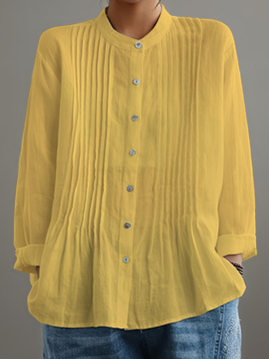 Women's Casual Cotton And Linen Pleated Shirt