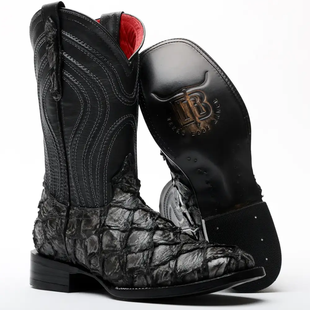 Grey Jumbo Pirarucu Leather Boots - Square Toe