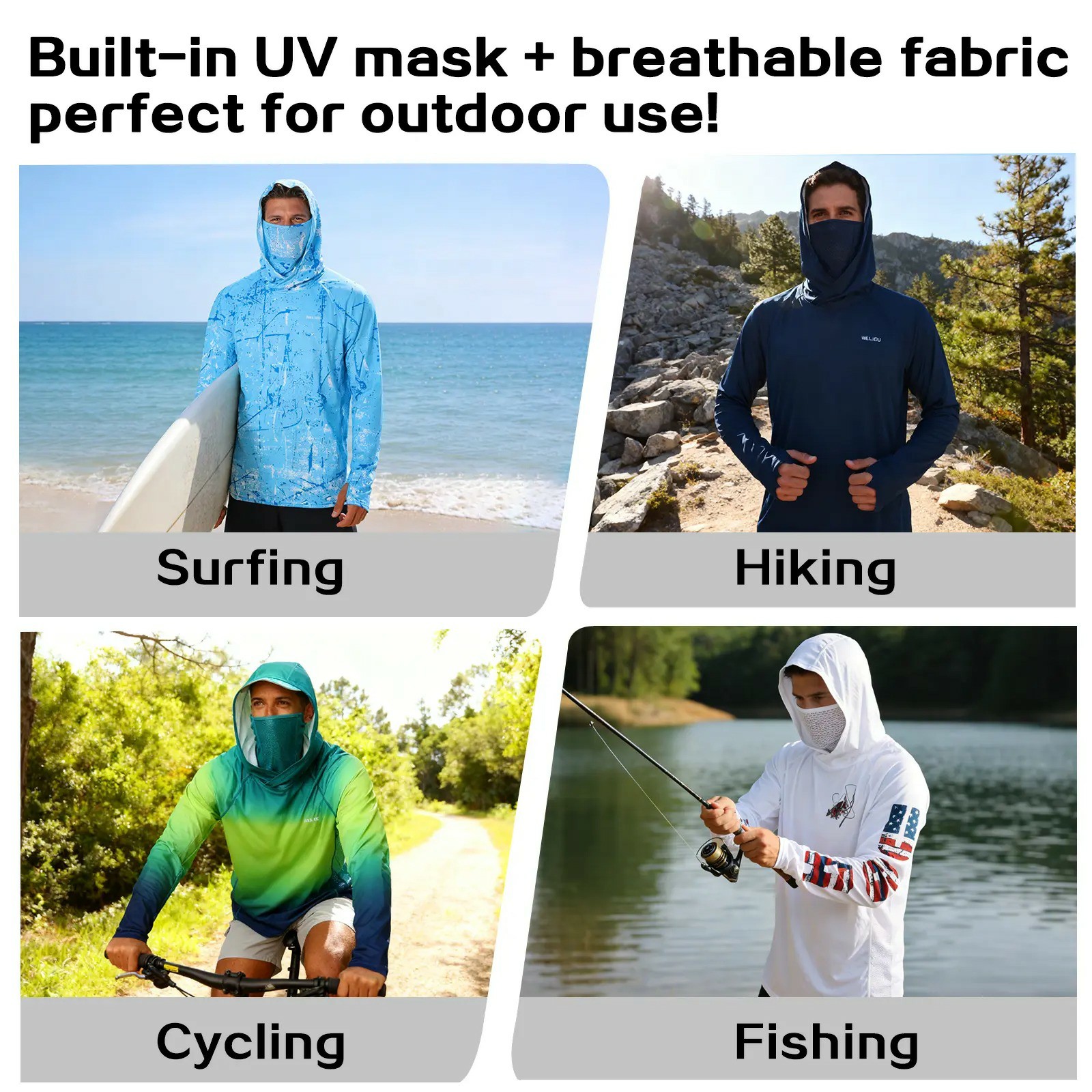 Men's UPF 50+ Sun Protection Hoodie with Face Mask & Neck Gaiter
