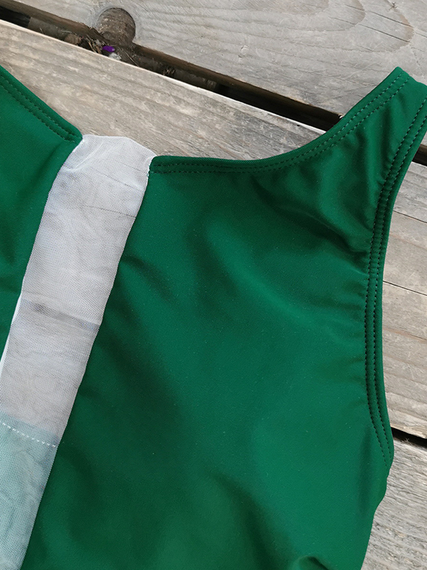 Padded Chains Contrast Color Split-Joint Round-Neck One-Piece Swimwear