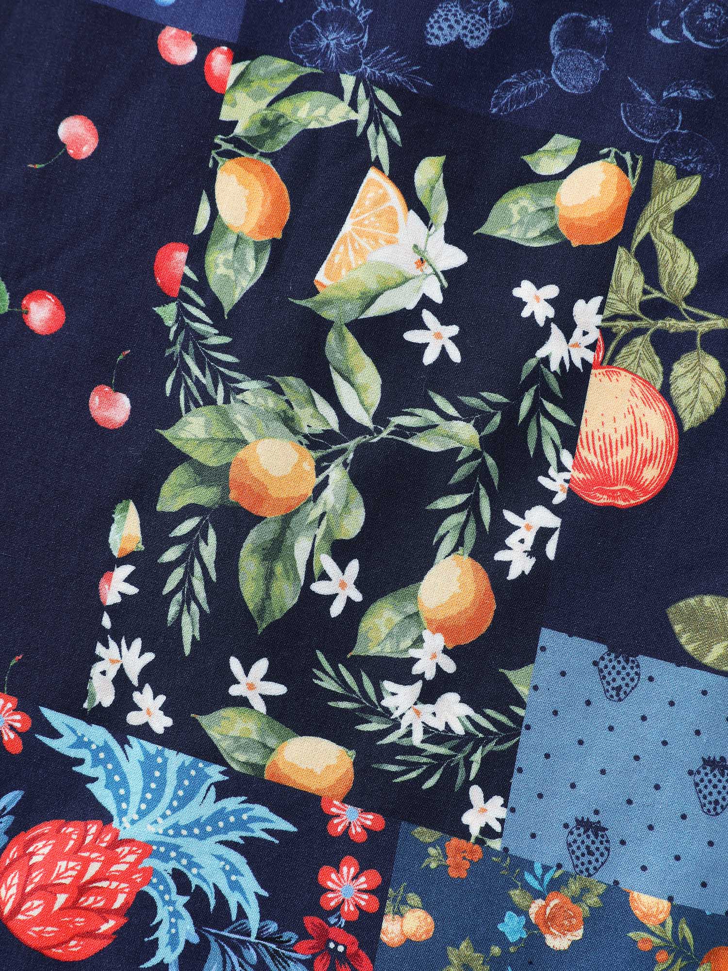 Fruit Collage Print Wrap Neck Midi Dress