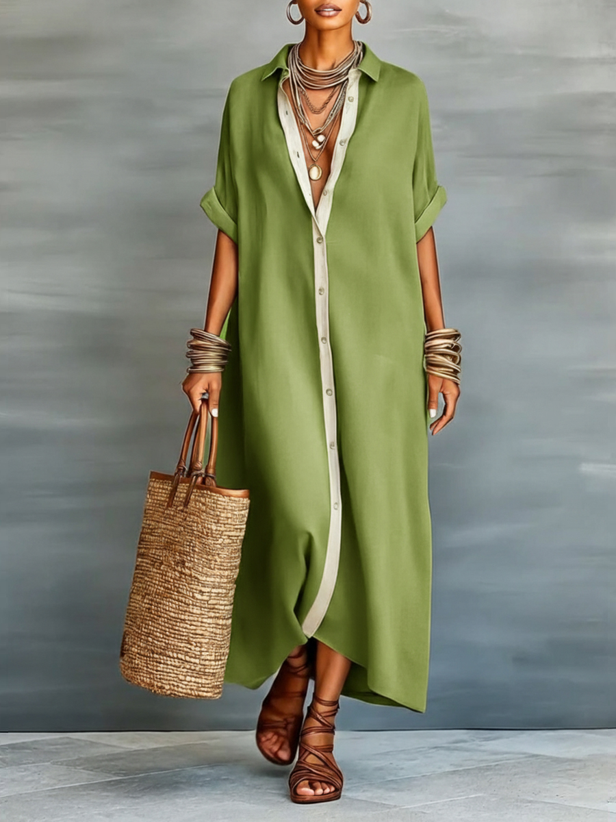 Women's Loose-fitting Linen And Cotton Shirt Dress