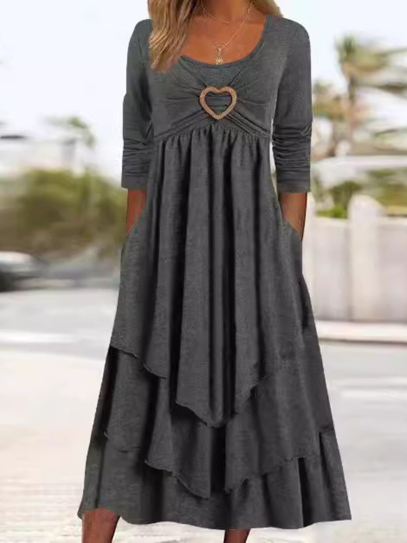 Full Size Heart-Decor Layered Midi Dress Plus Size