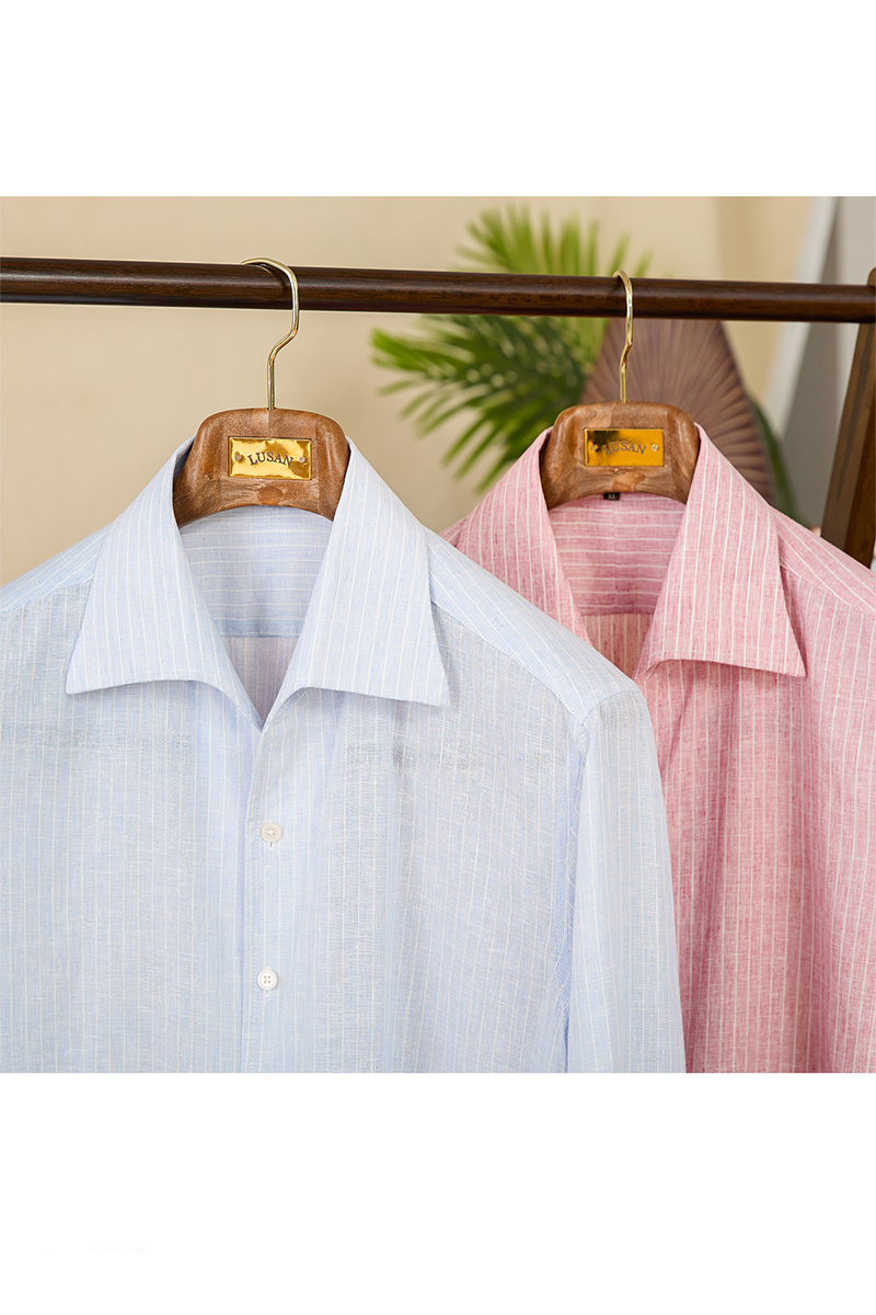 Men's Linen Blue Pinstripe Dress Shirts