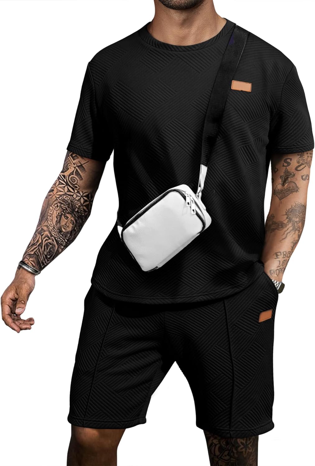 Men's Casual T-Shirts and Shorts Set Summer Jacquard Outfits Short Sleeve Polo Suit 2 Piece Shorts Sweatsuits