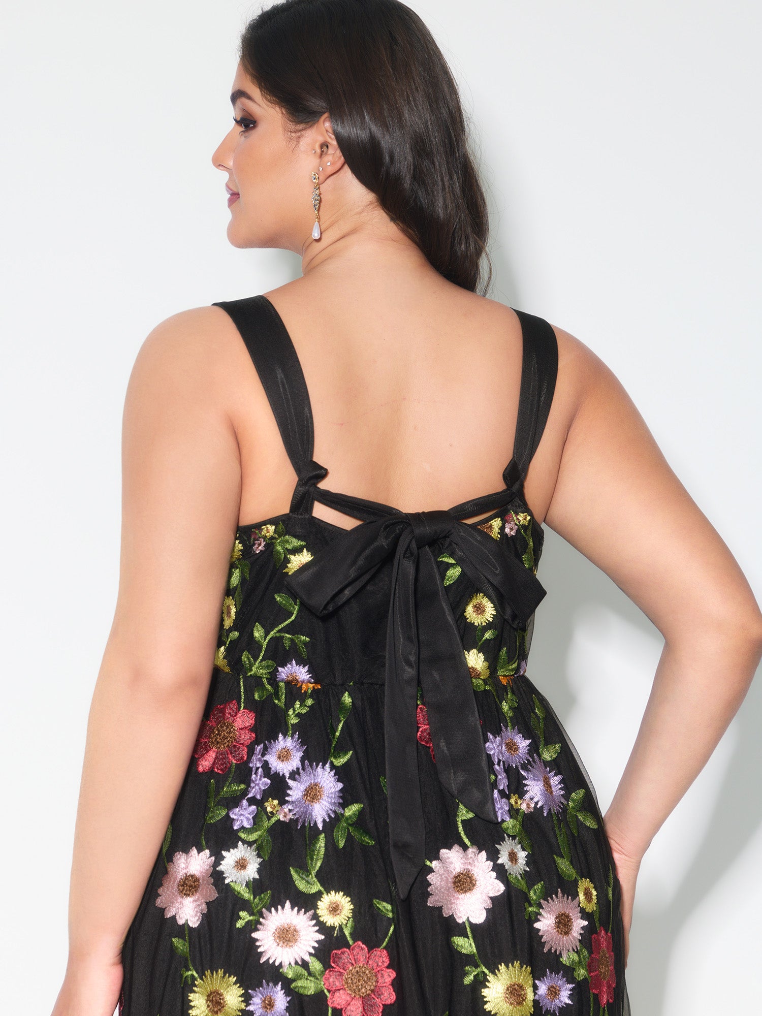 Pretty Florals Embroidered Mesh Maxi Dress